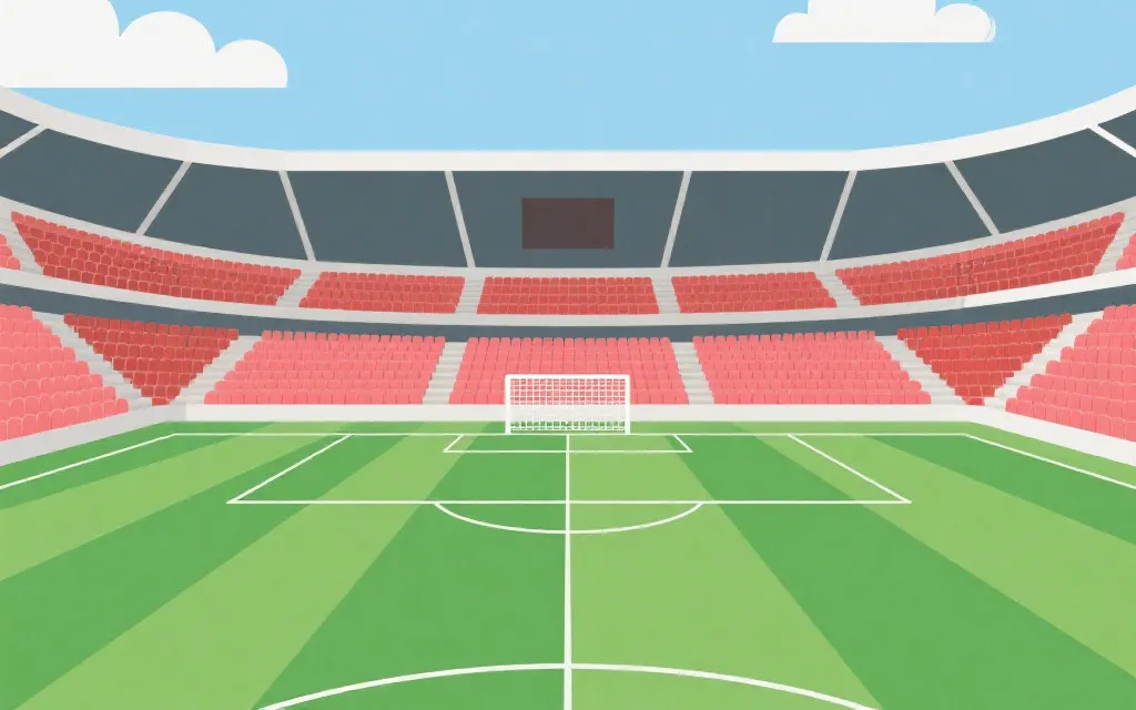 球场座位分区示意风格画面，强调中线与球门后氛围差异